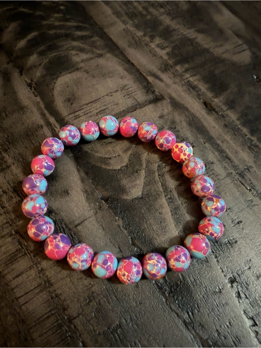 Colorful Marble Look Bead Stretch Bracelet - Pink, Purple & Turquoise